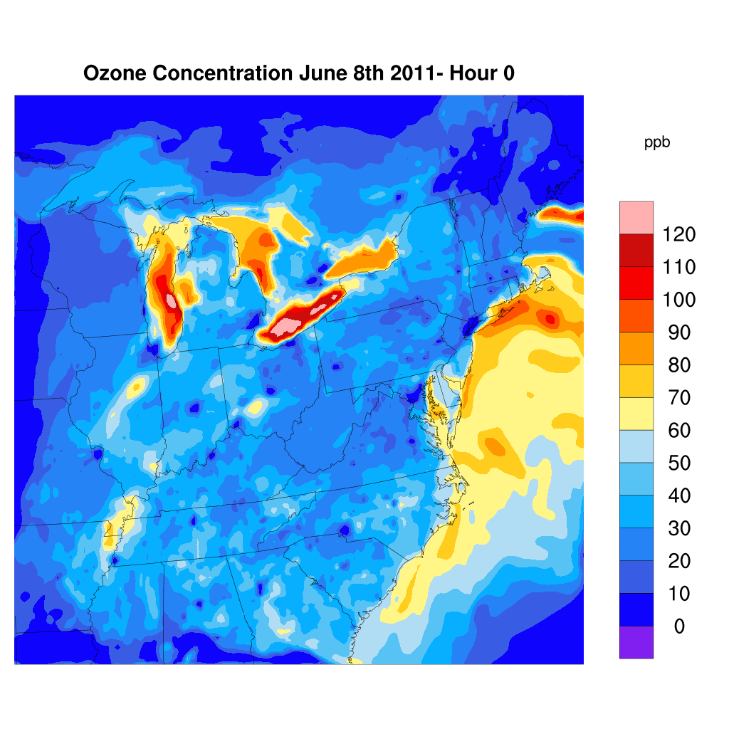 Ozone concentration spatial map